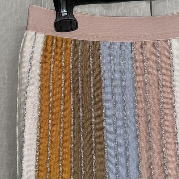 Anthro M Eva Franco Color Block Ribbed Metallic Stripes Knit Knee Length Skirt - Picture 6 of 12